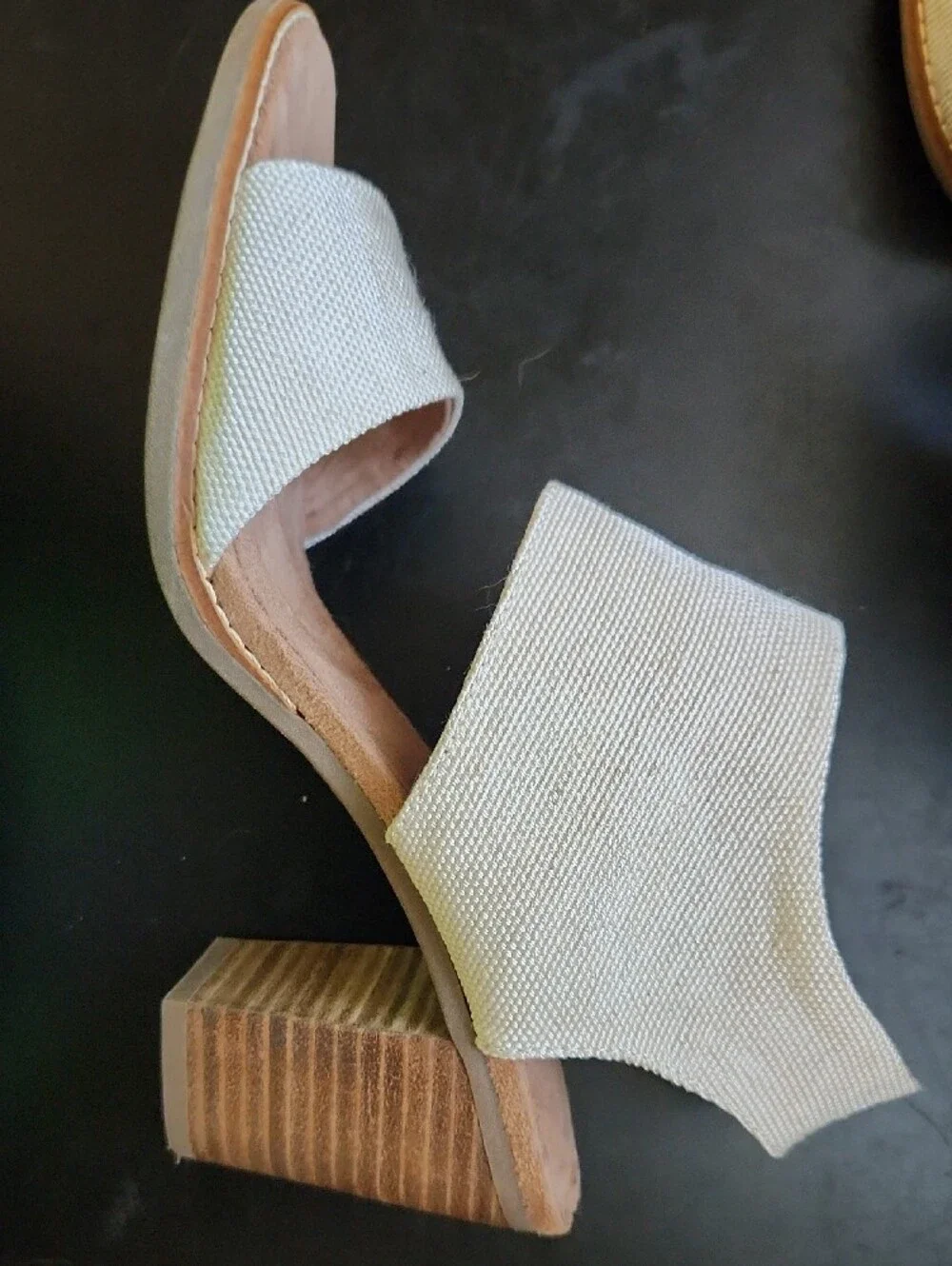 TOMS Cream Canvas Slingback Square Heels Sandals